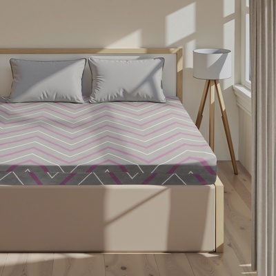 Простыня на резинке 2-спальная «Этель. Сиренево-серые зигзаги», 160×200+25 см, поплин