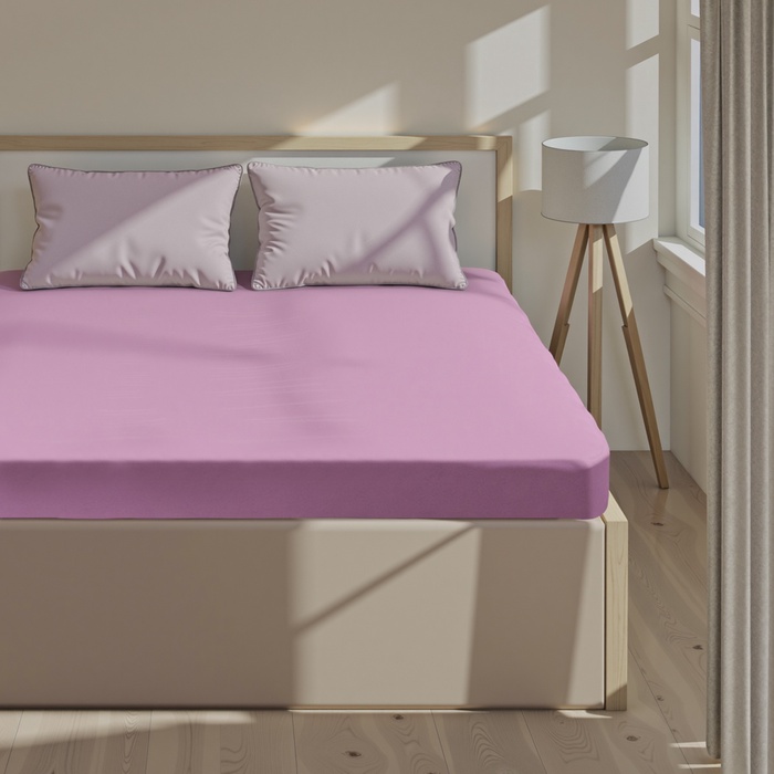 Простыня на резинке 2-спальная «Этель», 180×200+25 см, сиреневая, поплин - Фото 1