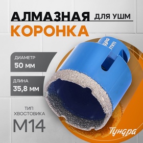 Коронка алмазная ТУНДРА, для УШМ, 50 х 35.8 мм, М14 10627831