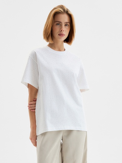 Футболка со стразами женская MIST, белая, размер S