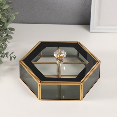 Шкатулка для украшений «Шестиугольник», стекло с металлическим каркасом, прозрачный чёрный, 17.5×20×8 см