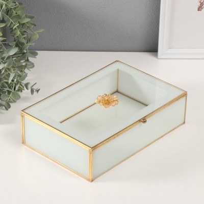 Шкатулка для украшений «Бутон», стекло с металлическим каркасом, прозрачный белый, 16×24×7 см