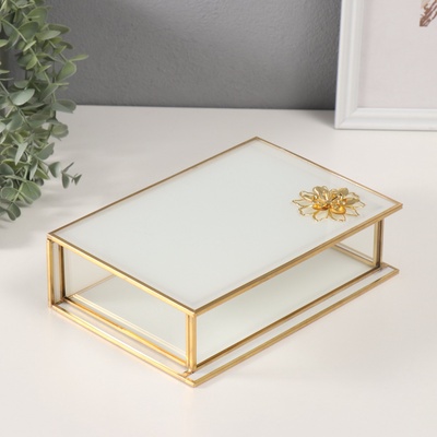 Шкатулка для украшений «Лотос», стекло с металлическим каркасом, прозрачный белый, 16×24×7 см