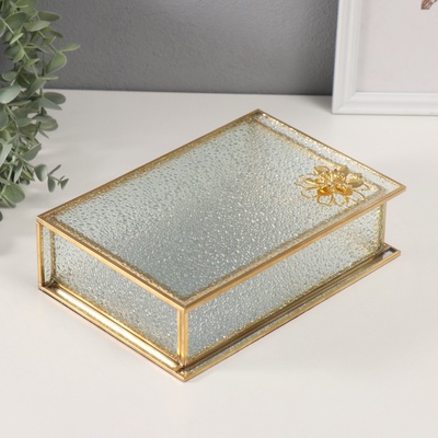 Шкатулка для украшений «Лотос», стекло с металлическим каркасом, прозрачная рябь, 16×24×7 см