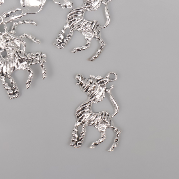 Металлический элемент, декоративная подвеска «Арт Узор. Весёлая зебра», серебро, 4.1×3.3 см