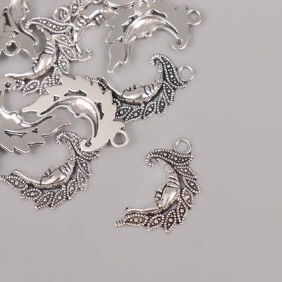 Металлический элемент, декоративная подвеска «Арт Узор. Узорчатый месяц», серебро, 2.6×1.5 см