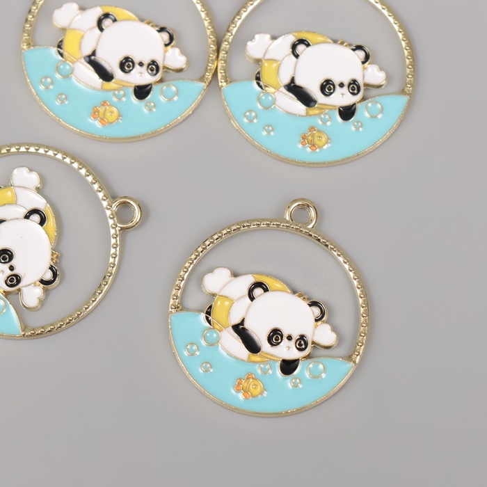 Декор для творчества металл, эмаль «Пандочка в море», 2.8×2.5 см