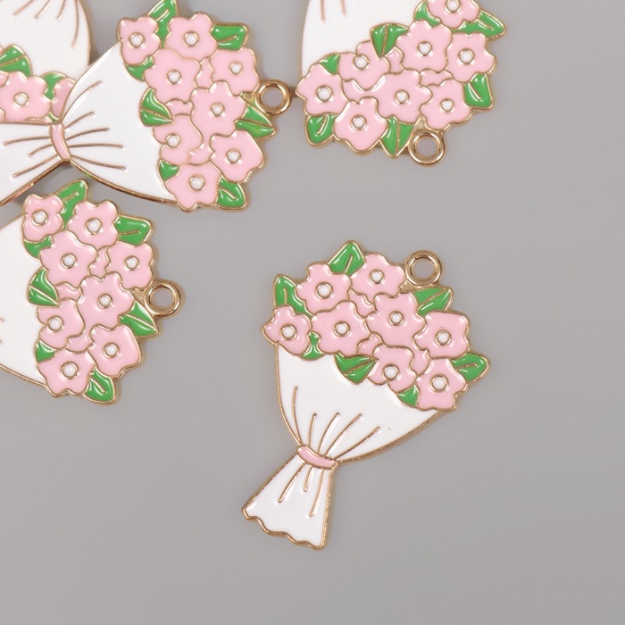 Декор для творчества металл, эмаль «Букет цветов», 3.4×2.5 см - Фото 1