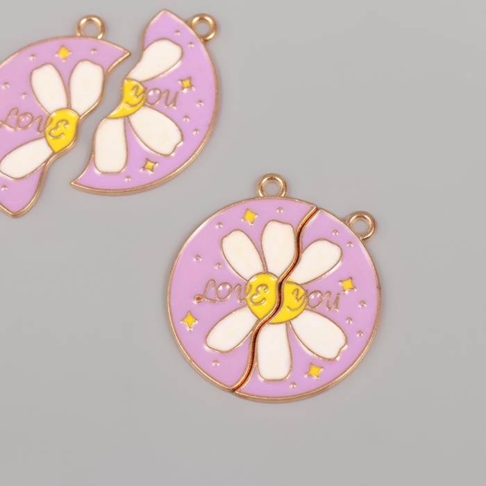 Декор для творчества металл, эмаль «Ромашка - половинки», набор 2 шт., 2.8×2.7 см