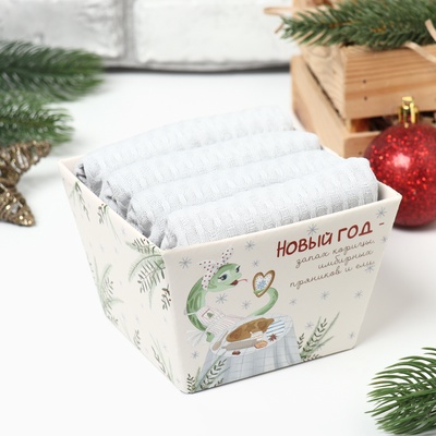 Набор кухонных полотенец «Доляна», серый, 35×60 см - 4 шт., 100% хлопок, вафля 220 г/м²