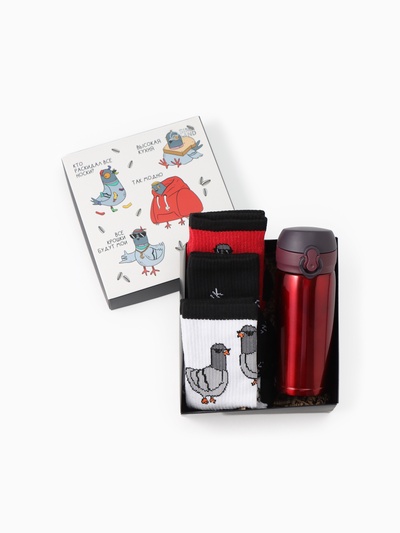 Набор подарочный KAFTAN «Голубь», носки 3 пары, размер 41-44 (27-29 см), термос