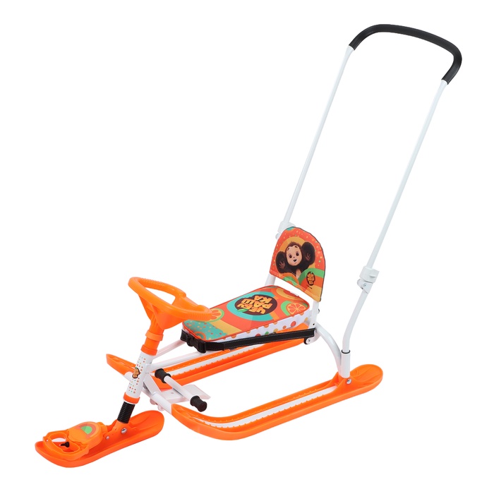 Снегокат «Twiny 2» Чебурашка, со спинкой, с родительской ручкой, оранжевый, TW2/ЧБ1 Nika - Фото 1