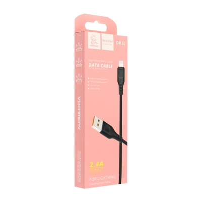 Кабель D-01L, Lightning - USB, 2.4 А, 1 м, чёрный