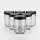 Набор стеклянных банок с чёрной полимерной крышкой, ТО-82 мм, 450 мл, 6 шт. - Фото 1