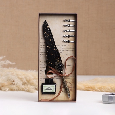 Набор подарочный 3 в 1 «Артефакт»: перьевая ручка на подставке, чернила, наконечники, черный