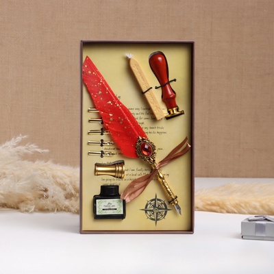 Набор подарочный 5 в 1 «Реликвия», перьевая ручка розовая, чернила, печать, воск