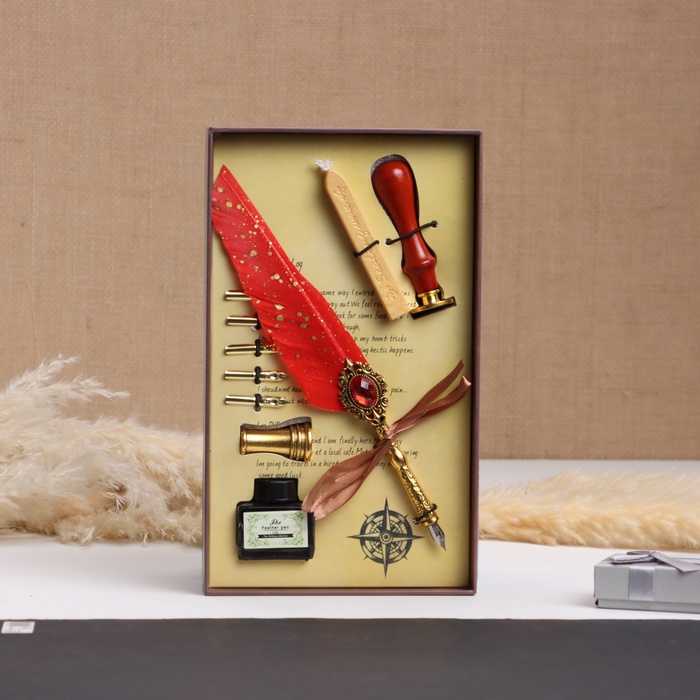 Набор подарочный 5 в 1 «Реликвия» (перьевая розовая ручка, чернила, печать, воск) - Фото 1