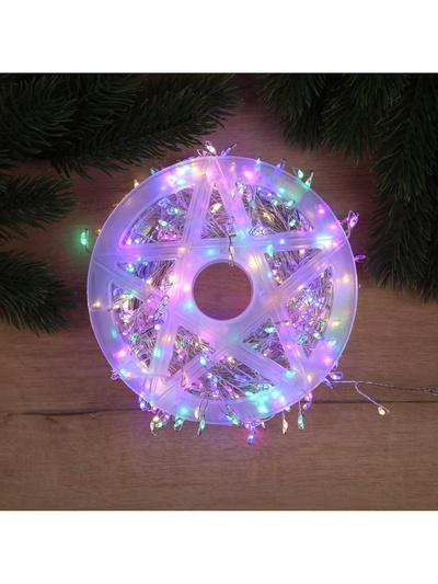 Гирлянда «Мишура» 20 м, роса, IP44, серебристая нить, 600 LED, 8 режимов, свечение мульти, 18 В