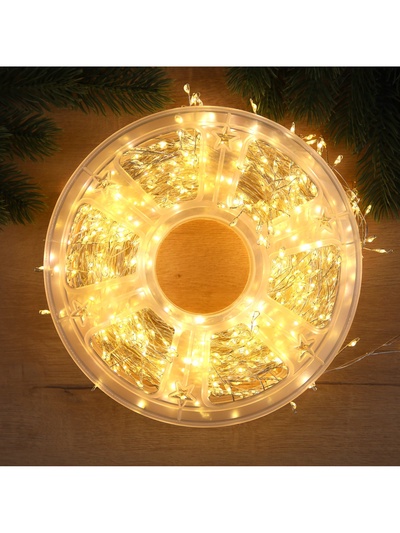 Гирлянда «Мишура» 50 м, роса, IP44, серебристая нить, 1500 LED, 8 режимов, свечение тёплое белое, 36 В