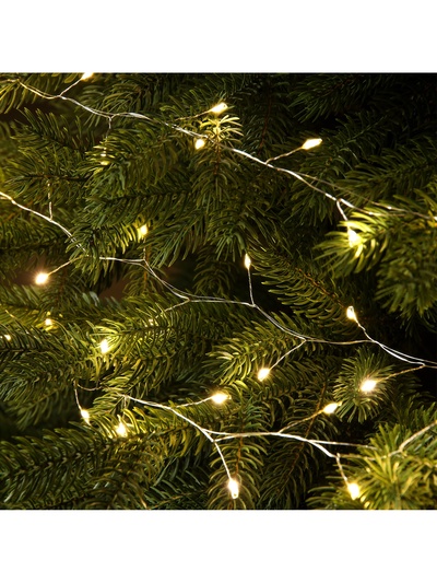 Гирлянда «Мишура» 50 м, роса, IP44, серебристая нить, 1500 LED, 8 режимов, свечение тёплое белое, 36 В