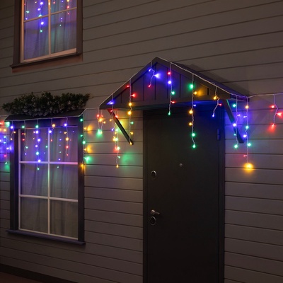 Гирлянда «Бахрома» 12×0.7 м, IP44, УМС, белая нить, 240 LED, свечение мульти, 220 В