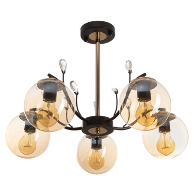 Люстра потолочная BayerLux «Ариса», 5хЕ27, 40 Вт, черно-золотой, 60×60×40 см