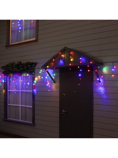 Гирлянда «Бахрома» 6×0.7 м, IP44, УМС, тёмная нить, 120 LED, свечение мульти, 220 В