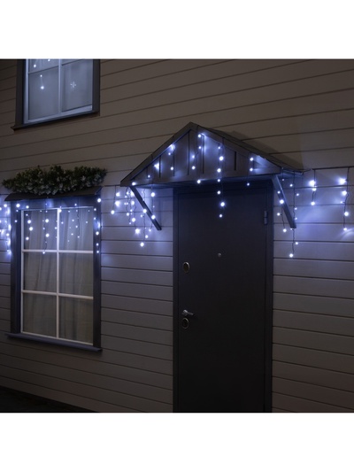 Гирлянда «Бахрома» 6×0.7 м, IP44, УМС, тёмная нить, 120 LED, свечение белое, 220 В