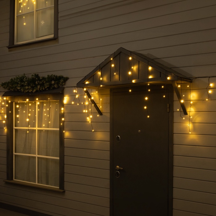 Гирлянда «Бахрома» 6×0.7 м, IP44, УМС, тёмная нить, 120 LED, свечение тёплое белое, 220 В - Фото 1