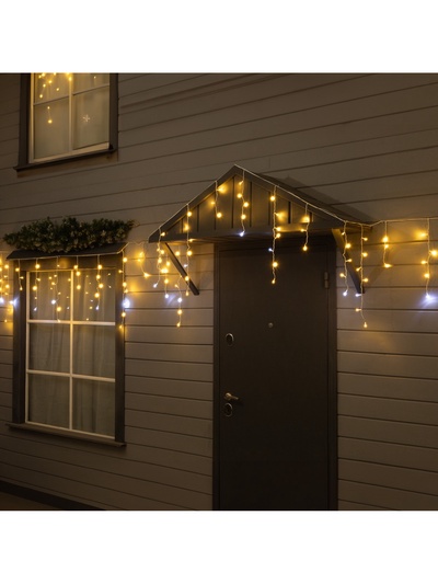 Гирлянда «Бахрома» 25×0.7 м, IP44, УМС, белая нить, 450 LED, свечение тёплое белое, мерцание, 220 В