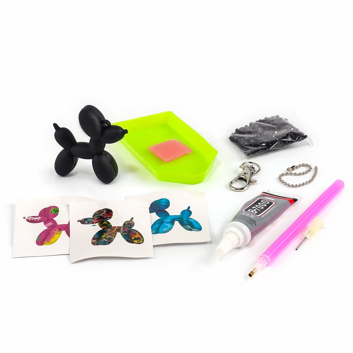 Алмазная мозаика на брелоке "Собачка" черный - Фото 1