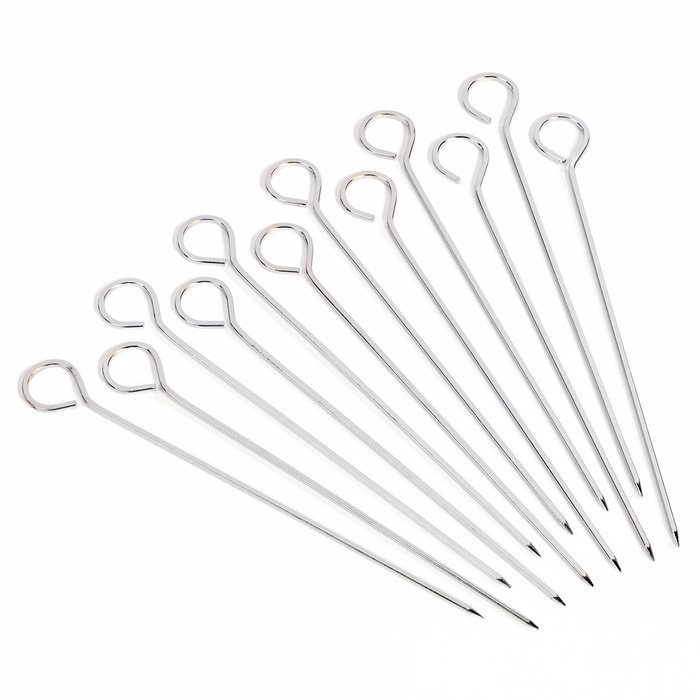 Набор шпажек - шампуров для шашлыка 12 шт., 20 см, рукоять - кольцо, металлические - Фото 1