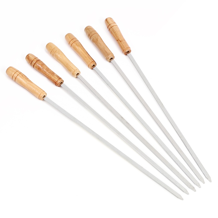 Набор шампуров для шашлыка 6 шт., рукоять - дерево, ширина - 0.7 см, 40 см - Фото 1