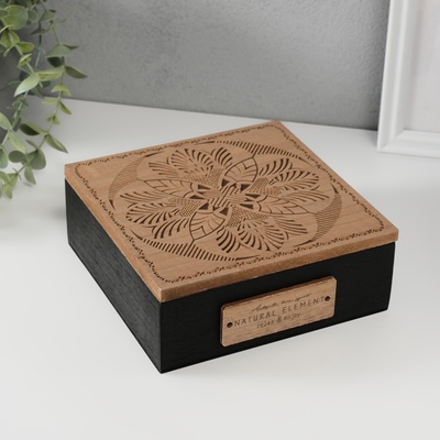 Шкатулка для чая с делениями «Мандала. Релакс и наслаждение», дерево, 16.5×16.5×6.5 см