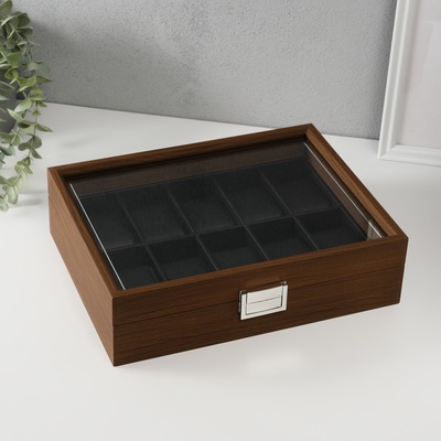 Шкатулка для часов 10 отделений «Дуб», дерево, с серебристой обводкой, 23×29.5×5.8 см