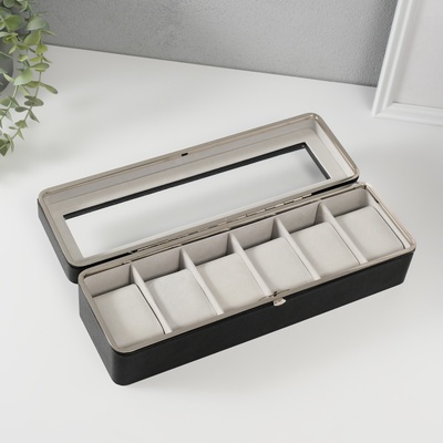 Шкатулка для часов 6 отделений «Чёрная», искусственная кожа, 9.5×30.5×8 см