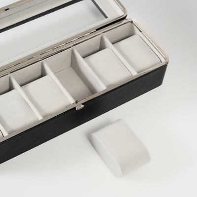 Шкатулка для часов 6 отделений «Чёрная», искусственная кожа, 9.5×30.5×8 см