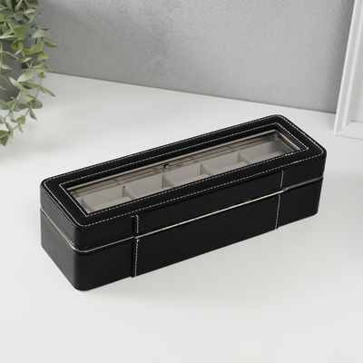 Шкатулка для часов 6 отделений «Чёрная», искусственная кожа, 9.5×30.5×8 см