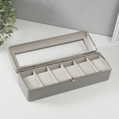 Шкатулка для часов 6 отделений «Серая», искусственная кожа, 9.5×30.5×8 см