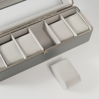 Шкатулка для часов 6 отделений «Серая», искусственная кожа, 9.5×30.5×8 см
