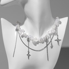 Чокер-колье многослойный «Звёздочки», жемчужные бусины, белый в серебре - Фото 1