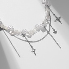 Чокер-колье многослойный «Звёздочки», жемчужные бусины, белый в серебре - Фото 2
