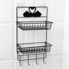 Полка для ванной Доляна, двухъярусная, 4 крючка, 47×25×14 см, чёрная - Фото 7