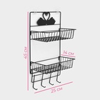 Полка для ванной Доляна, двухъярусная, 4 крючка, 47×25×14 см, чёрная - Фото 3