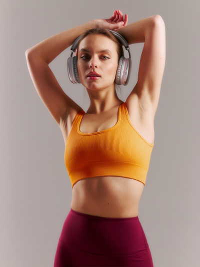 Топ спортивный в рубчик женский ONLYTOP, размер M, абрикосовый