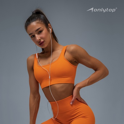 Топ спортивный в рубчик женский ONLYTOP, размер S, абрикосовый