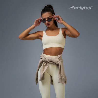 Топ спортивный в рубчик женский ONLYTOP, размер S, бежевый