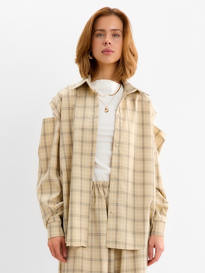 Рубашка женская MINAKU: Casual Collection, размер 50, бежевая в клетку