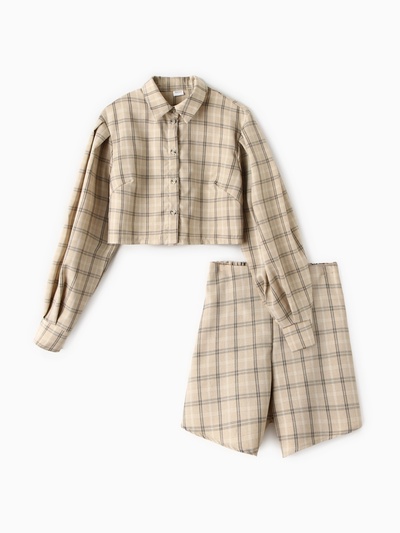 Костюм женский (блузка, шорты) MINAKU: Casual Collection, бежевая клетка, размер 42