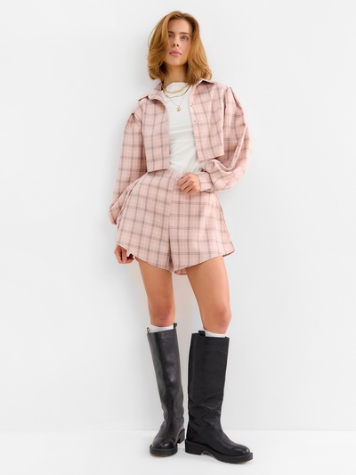 Костюм женский (блузка, шорты) MINAKU: Casual Collection, розовая клетка, размер 42